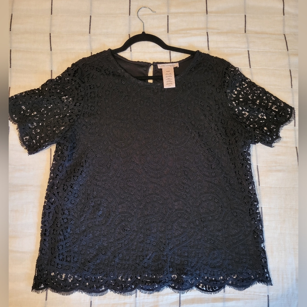 Philosophy Black Lace Short Sleeve Top XL - Picture 6 of 11
